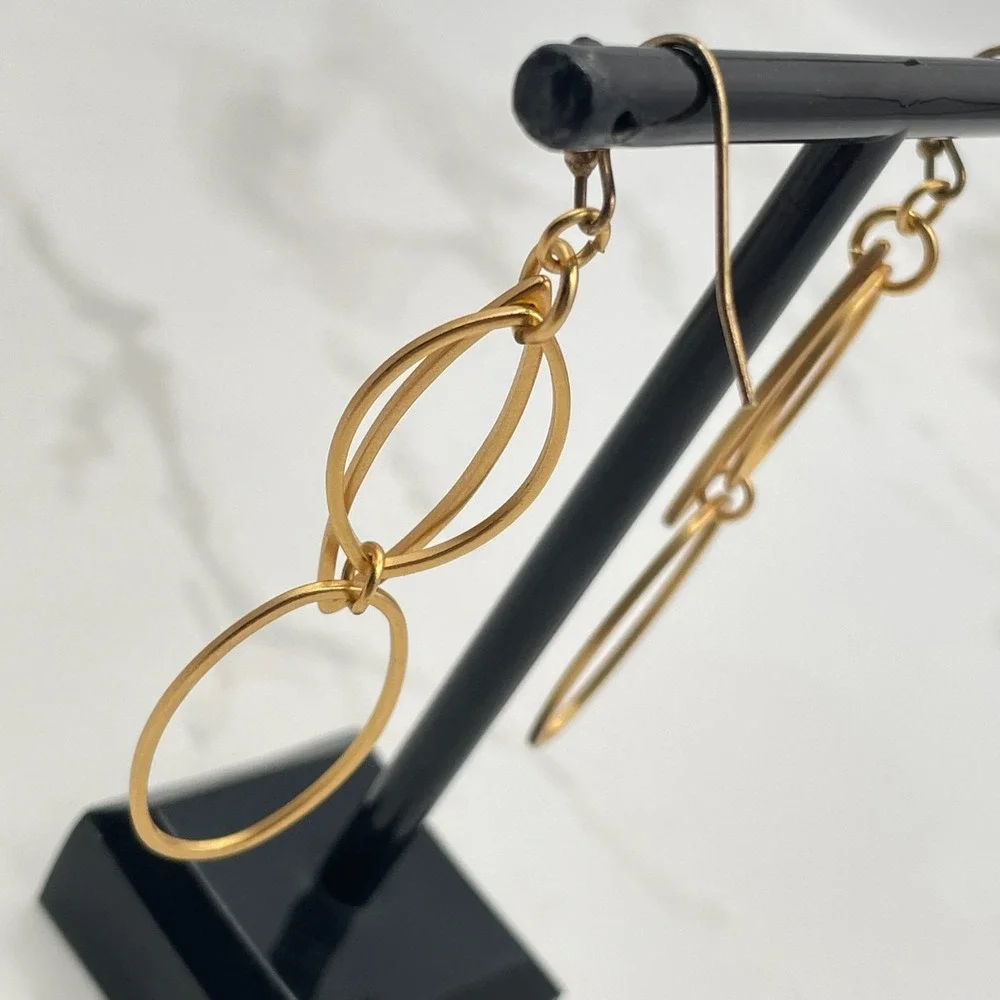 Vintage Gold Tone Geometric Marquise Link Dangle Drop Earrings Oval For‎ Women